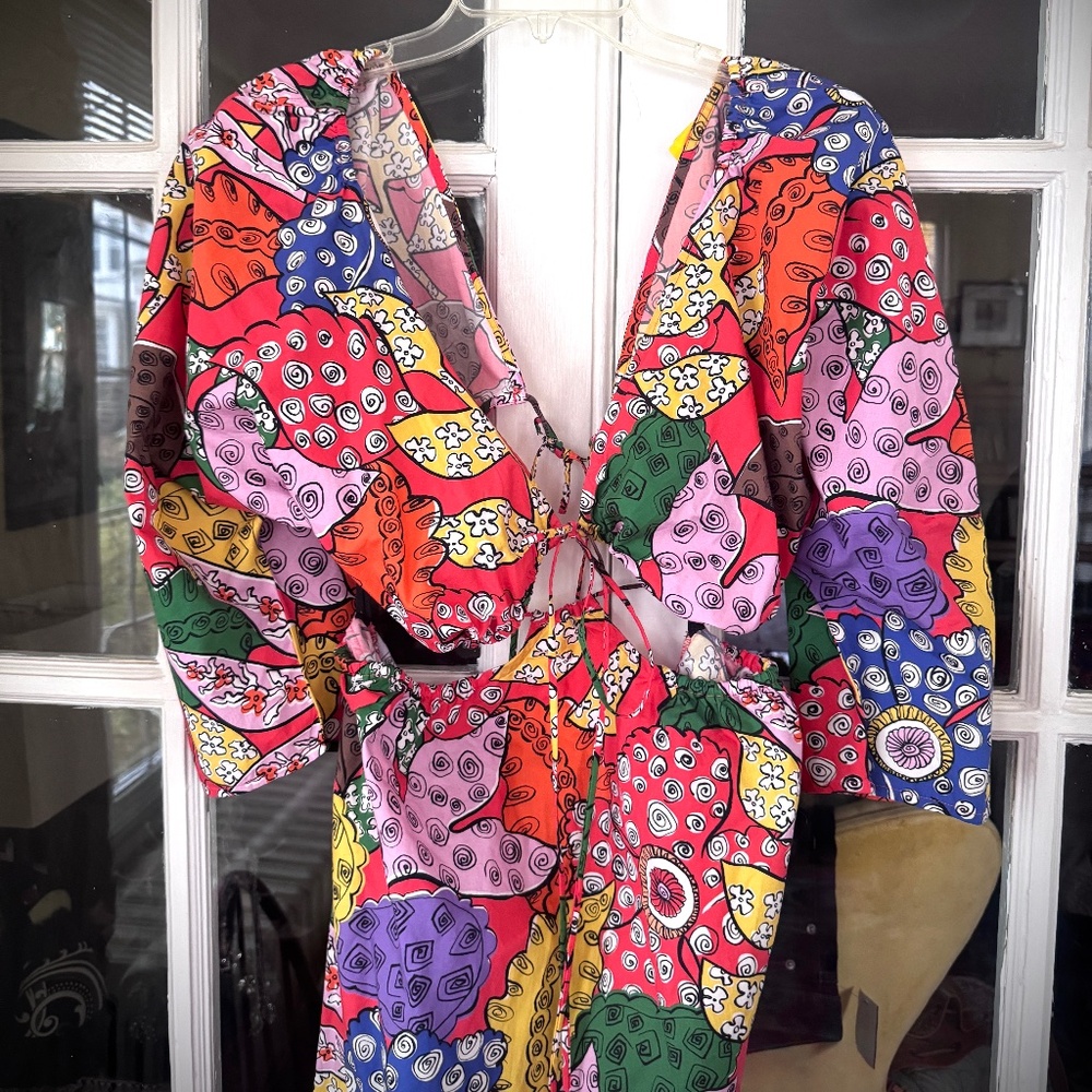 Mara Hoffman Maxi Floral Cut-Out Shaina Puff-Sleeve Dress Organic Cotton Sz. L - Picture 8 of 12